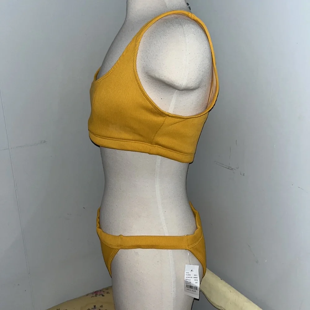 NWT/NWOT Pacsun LA Hearts Yellow Marigold Bikini Swimsuit Ribbed Scoop Set Med